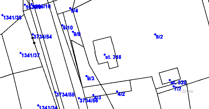 Parcela st. 318 v KÚ Klíčov u Mrákova, Katastrální mapa