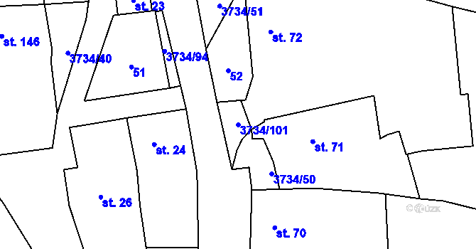 Parcela st. 3734/101 v KÚ Klíčov u Mrákova, Katastrální mapa