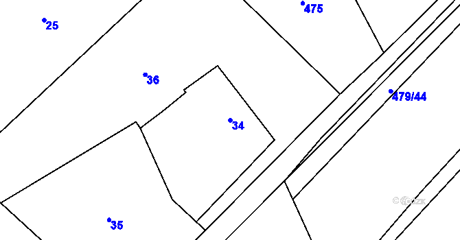 Parcela st. 34 v KÚ Klikov, Katastrální mapa