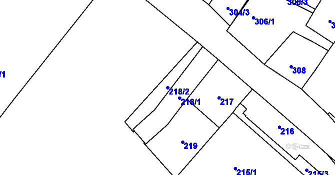 Parcela st. 218/2 v KÚ Klikov, Katastrální mapa