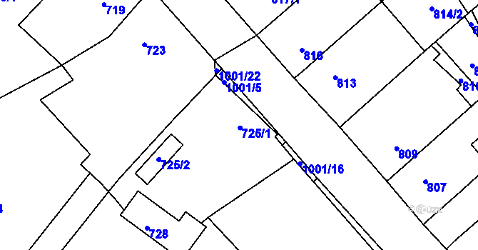 Parcela st. 725 v KÚ Klikov, Katastrální mapa