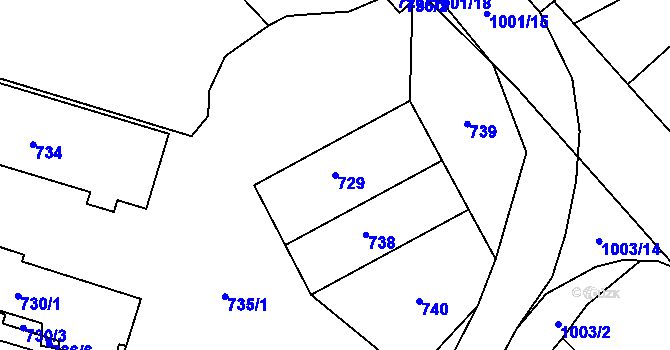 Parcela st. 729 v KÚ Klikov, Katastrální mapa