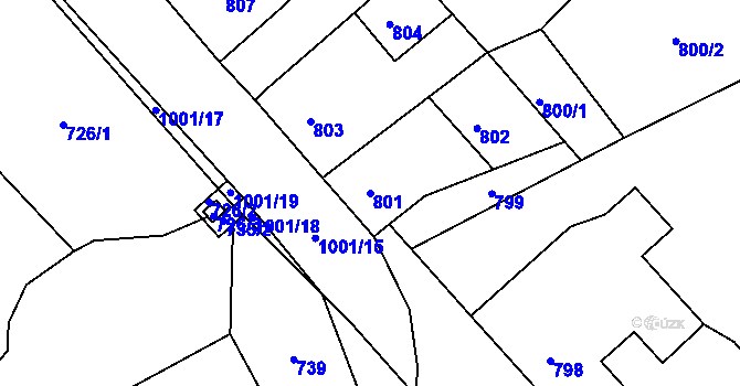 Parcela st. 801 v KÚ Klikov, Katastrální mapa