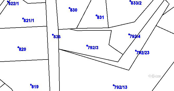 Parcela st. 792/3 v KÚ Klikov, Katastrální mapa