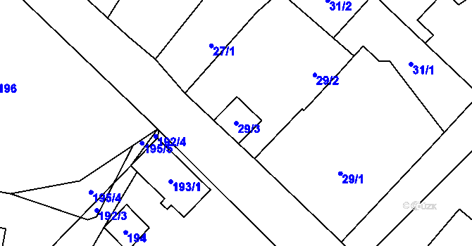 Parcela st. 29/3 v KÚ Klikov, Katastrální mapa