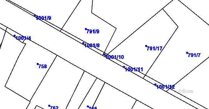 Parcela st. 1001/10 v KÚ Klikov, Katastrální mapa