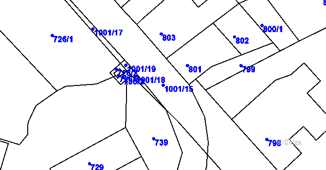 Parcela st. 1001/15 v KÚ Klikov, Katastrální mapa