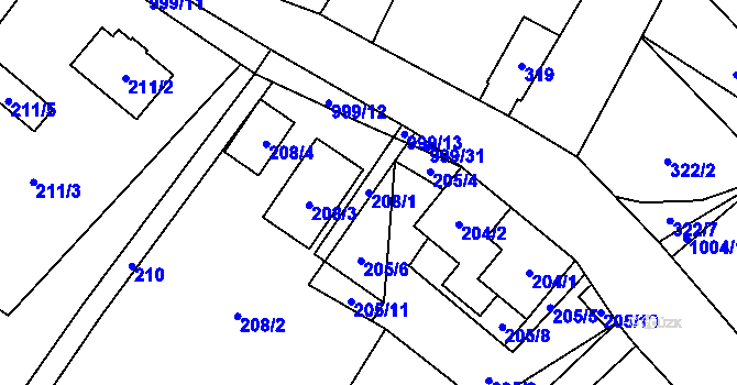 Parcela st. 208/1 v KÚ Klikov, Katastrální mapa