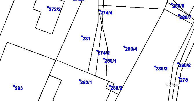 Parcela st. 274/2 v KÚ Klikov, Katastrální mapa