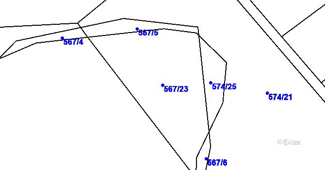 Parcela st. 567/23 v KÚ Klikov, Katastrální mapa