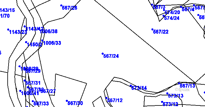 Parcela st. 567/24 v KÚ Klikov, Katastrální mapa