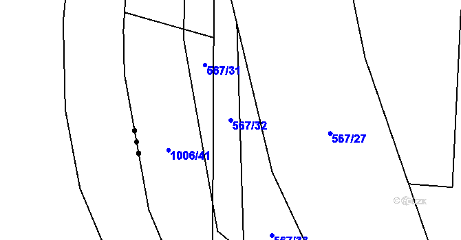 Parcela st. 567/32 v KÚ Klikov, Katastrální mapa