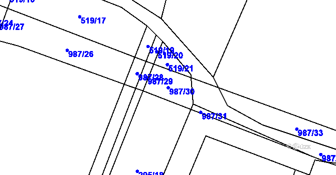 Parcela st. 987/30 v KÚ Klikov, Katastrální mapa