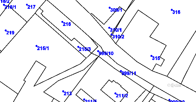 Parcela st. 999/10 v KÚ Klikov, Katastrální mapa