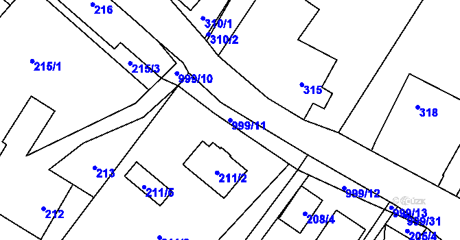 Parcela st. 999/11 v KÚ Klikov, Katastrální mapa