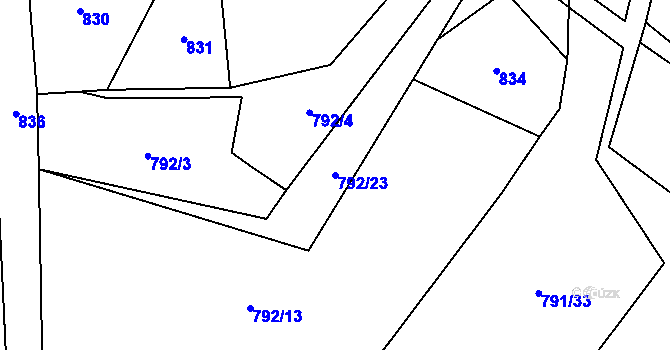Parcela st. 792/23 v KÚ Klikov, Katastrální mapa