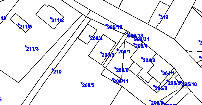 Parcela st. 208/3 v KÚ Klikov, Katastrální mapa
