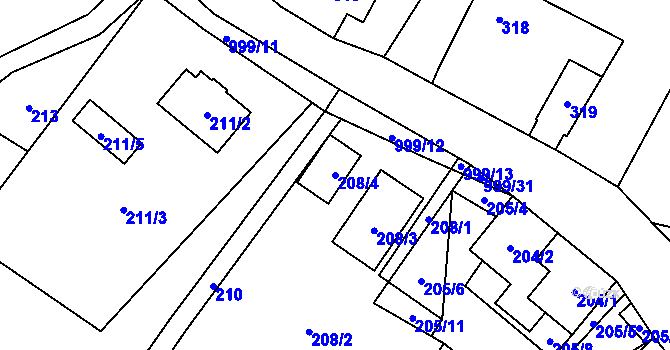 Parcela st. 208/4 v KÚ Klikov, Katastrální mapa