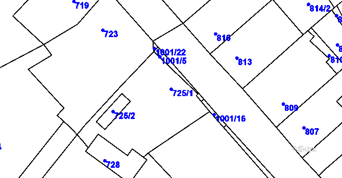 Parcela st. 725/1 v KÚ Klikov, Katastrální mapa