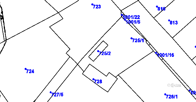 Parcela st. 725/2 v KÚ Klikov, Katastrální mapa
