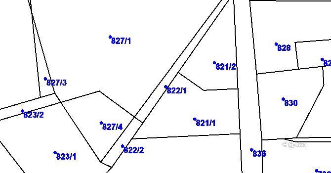 Parcela st. 822/1 v KÚ Klikov, Katastrální mapa