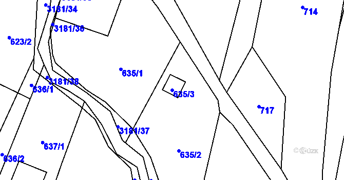 Parcela st. 635/3 v KÚ Klimkovice, Katastrální mapa
