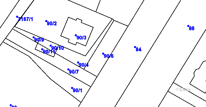 Parcela st. 90/6 v KÚ Klimkovice, Katastrální mapa