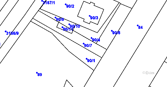 Parcela st. 90/7 v KÚ Klimkovice, Katastrální mapa
