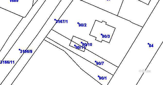 Parcela st. 90/10 v KÚ Klimkovice, Katastrální mapa
