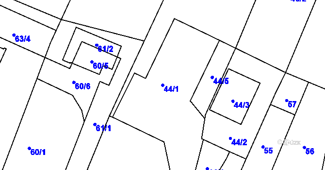 Parcela st. 44/1 v KÚ Klimkovice, Katastrální mapa