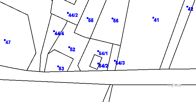 Parcela st. 54/1 v KÚ Klimkovice, Katastrální mapa