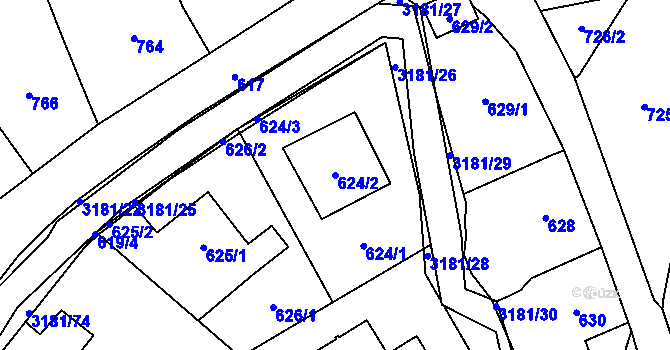 Parcela st. 624/2 v KÚ Klimkovice, Katastrální mapa