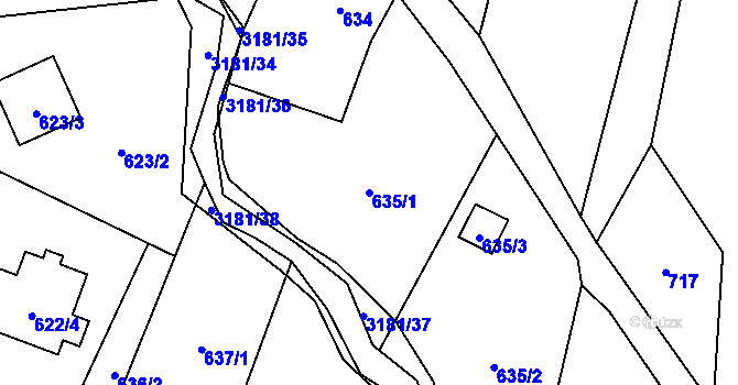 Parcela st. 635/1 v KÚ Klimkovice, Katastrální mapa