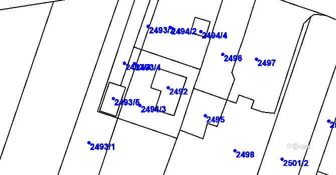 Parcela st. 2492 v KÚ Klimkovice, Katastrální mapa