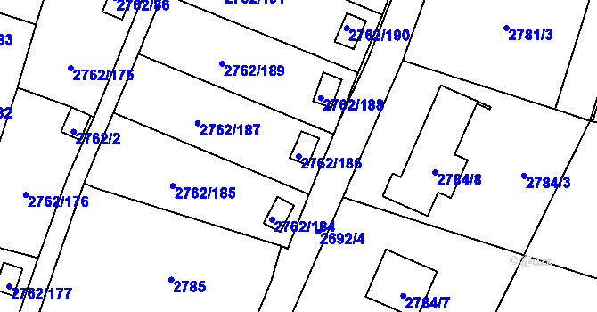 Parcela st. 2762/186 v KÚ Klimkovice, Katastrální mapa