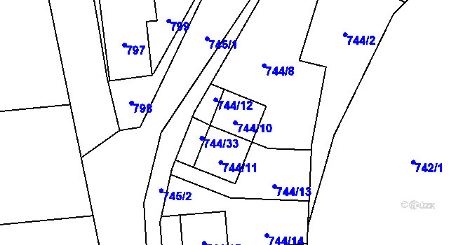 Parcela st. 744/10 v KÚ Klimkovice, Katastrální mapa