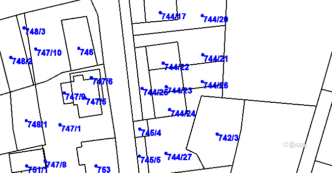 Parcela st. 744/23 v KÚ Klimkovice, Katastrální mapa