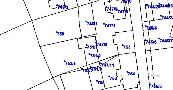 Parcela st. 751/1 v KÚ Klimkovice, Katastrální mapa
