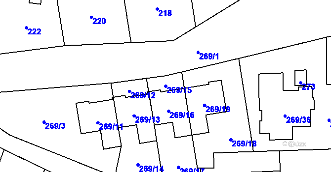 Parcela st. 269/15 v KÚ Klimkovice, Katastrální mapa