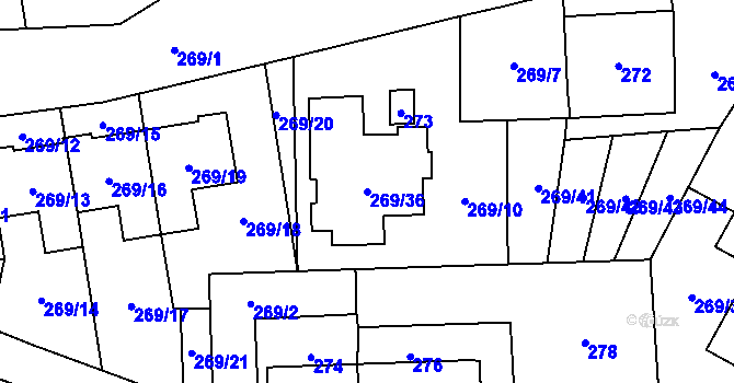 Parcela st. 269/36 v KÚ Klimkovice, Katastrální mapa