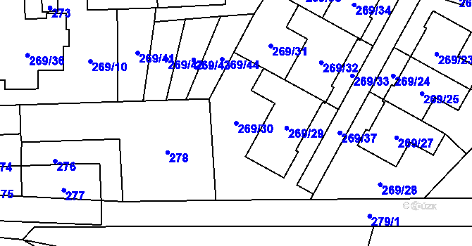Parcela st. 269/30 v KÚ Klimkovice, Katastrální mapa