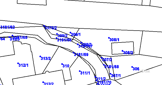 Parcela st. 308/3 v KÚ Klimkovice, Katastrální mapa