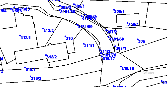 Parcela st. 311/1 v KÚ Klimkovice, Katastrální mapa