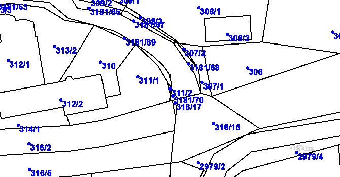 Parcela st. 311/2 v KÚ Klimkovice, Katastrální mapa