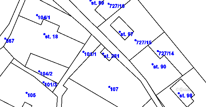 Parcela st. 281 v KÚ Klínec, Katastrální mapa