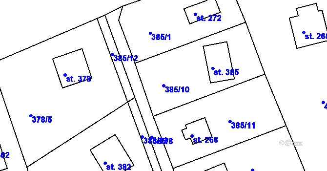 Parcela st. 385/10 v KÚ Klínec, Katastrální mapa