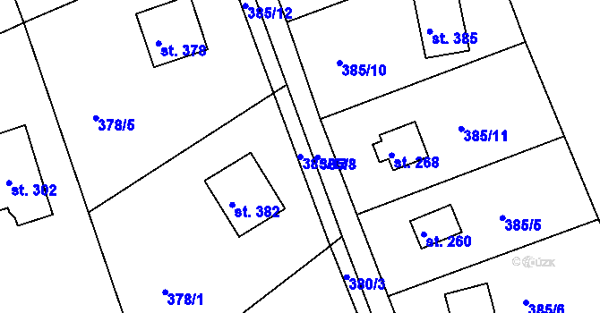 Parcela st. 385/13 v KÚ Klínec, Katastrální mapa