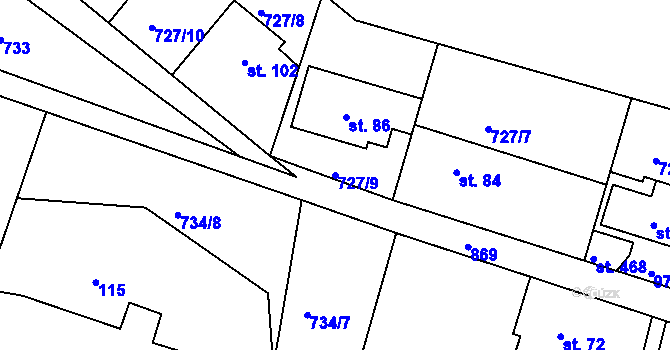 Parcela st. 727/9 v KÚ Klínec, Katastrální mapa