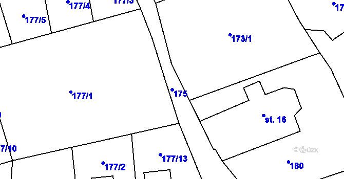 Parcela st. 175 v KÚ Klíny I, Katastrální mapa