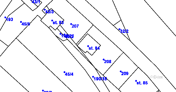 Parcela st. 84 v KÚ Klíny I, Katastrální mapa